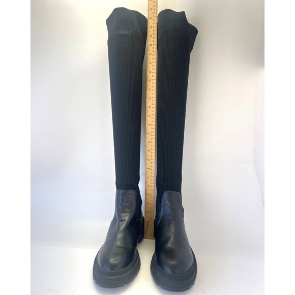 Zara Black Knitted Over the Knee Boots  Size 40 US9.5 - Picture 7 of 10